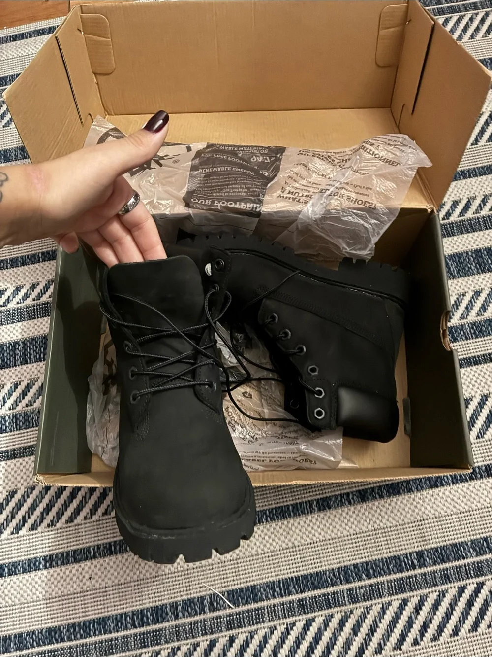 Timberland Youth 4.5 Black Lace-Up Leather Work Boots Worn Once